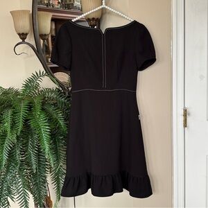 JM Little Black Dress w/ White Contrast Stitching Ruffle Hem Short Sleeve LBD